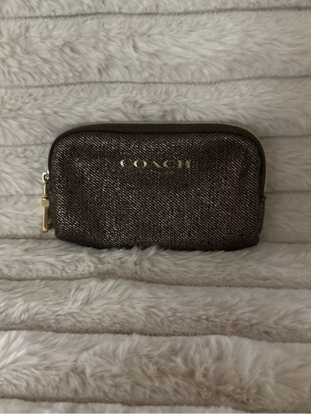 Coach Metallic Brown Zip Pouch with Gold Hardware